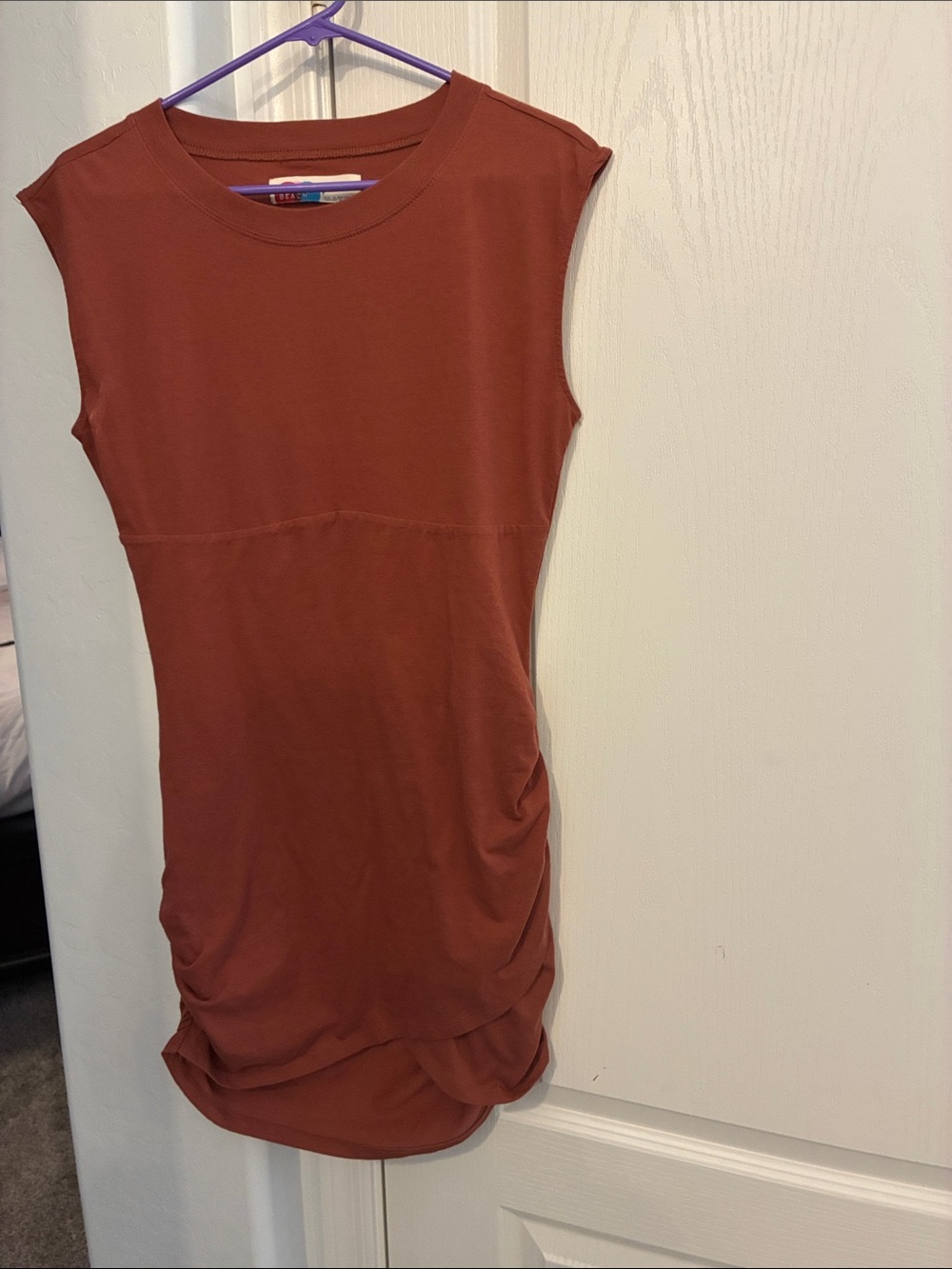 Rust Mini Dress - Sleeveless Ruched Hem